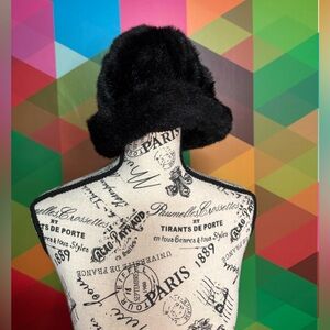 Vintage Elegant Black Faux Fur Bucket Hat